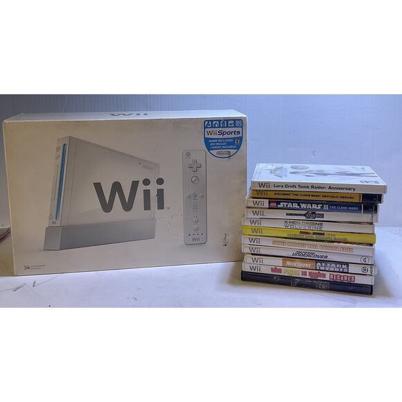 Nintendo Wii RVL-001 Console with OEM Controller & 11 Video Games Bundle Tested